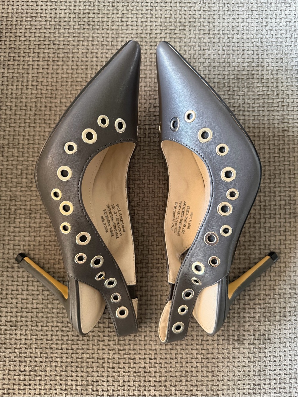 French Connection Rockout Slingback Grommet Heel Pumps Grey 6 Whimsigoth Edgy - Picture 4 of 13